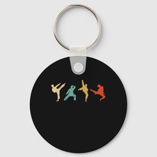 Vintage Taekwondo Silhouette Kick Karate Gift Idea Keychain (Front)