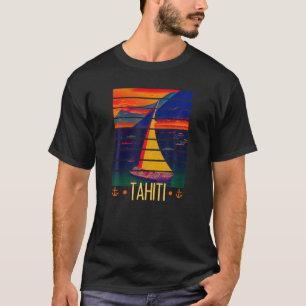 Vintage Tahiti French Polynesia Sunset Sailing T S T-Shirt