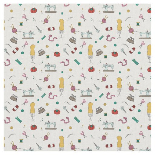 Vintage Tailor & Sewing Tools Pattern Fabric