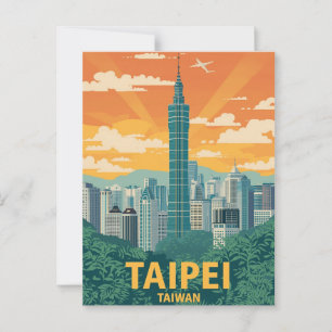 Vintage Taipei Taiwan Travel Poster Postcard