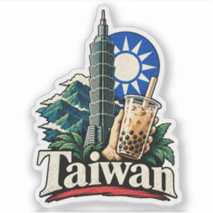 Vintage Taiwan Travel Art Landmark Sticker