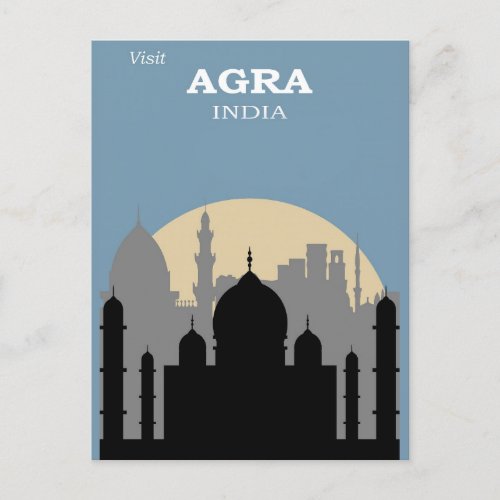 Vintage Taj Mahal Agra India City Skyline Postcard
