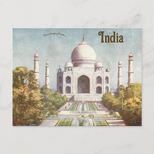 Vintage Taj Mahal Agra India Postcard