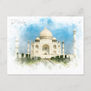 Vintage Taj Mahal, India Travel watercolor retro Postcard