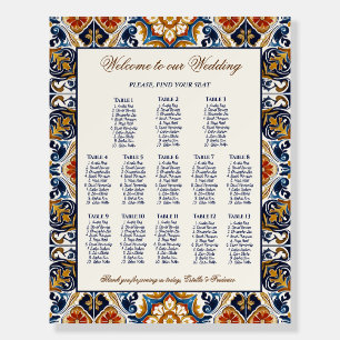 Vintage Talavera Azul Mexican wedding seating plan Foam Board