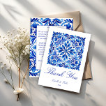 Vintage Talavera Azulejo blue folk art wedding Thank You Card<br><div class="desc">Vintage Talavera Azulejo Mediterranean blue and white Balkan art folk art tiles elegant wedding thank you cards</div>