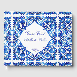 Vintage Talavera Azulejo blue tile wedding custom Guest Book