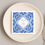 Vintage Talavera Azulejo blue tile wedding printed Napkins<br><div class="desc">Vintage Talavera Azulejo Mediterranean blue and white tiles monogrammed wedding printed napkins template personalized table decor</div>