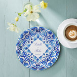 Vintage Talavera Azulejo blue tile wedding printed Paper Plates<br><div class="desc">Vintage Talavera Azulejo Mediterranean blue and white tiles monogrammed wedding printed paper plates template personalized table decor</div>