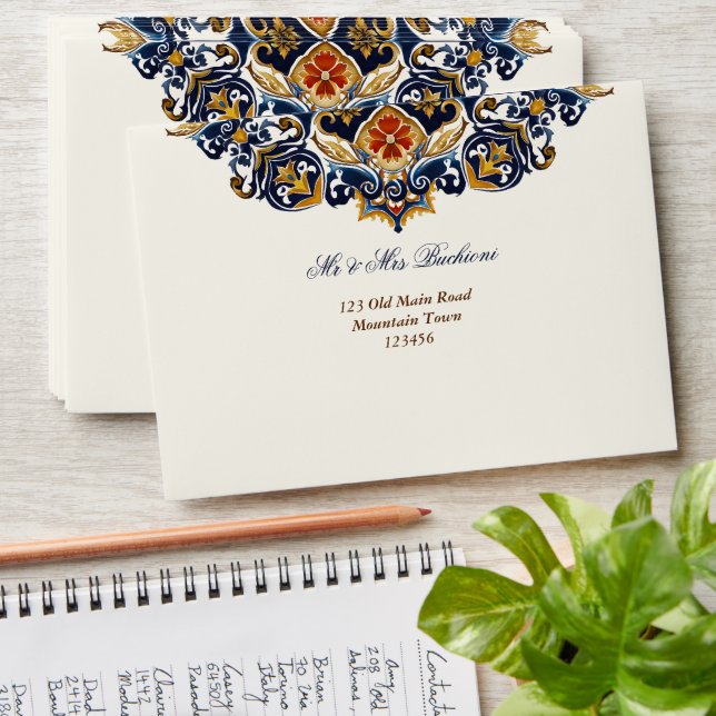 Vintage Talavera Azulejo blue tiles addressed Envelope (Stacked)