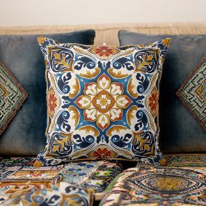 Vintage Talavera Azulejo blue tiles bohemian Throw Pillow