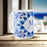 Vintage Talavera Azulejo blue tiles monogrammed Coffee Mug<br><div class="desc">Vintage Talavera Azulejo Mediterranean blue and white tiles blue monogrammed personalized coffee mug folk art ceramic tiles home decor gifts vintage Mexican wedding gifts  Spanish home decor Christmas gifts for mom Christmas gifts ideas practical gifts bohemian home decor bridesmaids gifts bridal party favors</div>