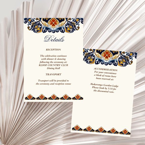 Vintage Talavera Azulejo blue tiles wedding detail Enclosure Card