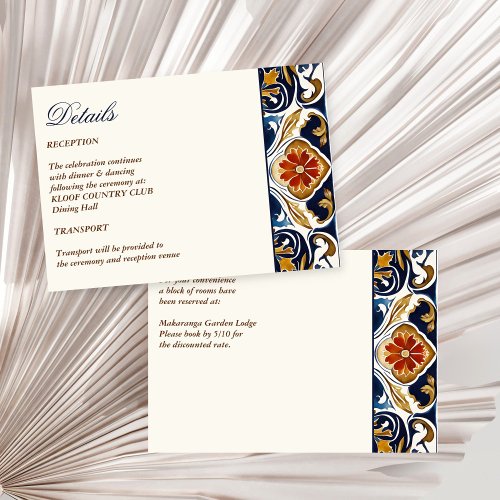 Vintage Talavera Azulejo blue tiles wedding detail Enclosure Card