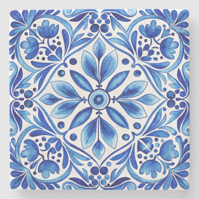 Vintage Talavera Azulejo blue tiles wedding favors Stone Coaster (Front)
