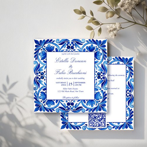 Vintage Talavera Azulejo blue tiles wedding Invitation
