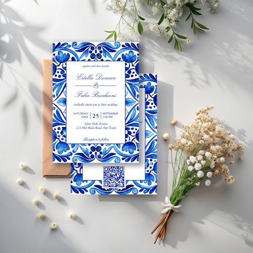 Vintage Talavera Azulejo blue tiles wedding Invitation