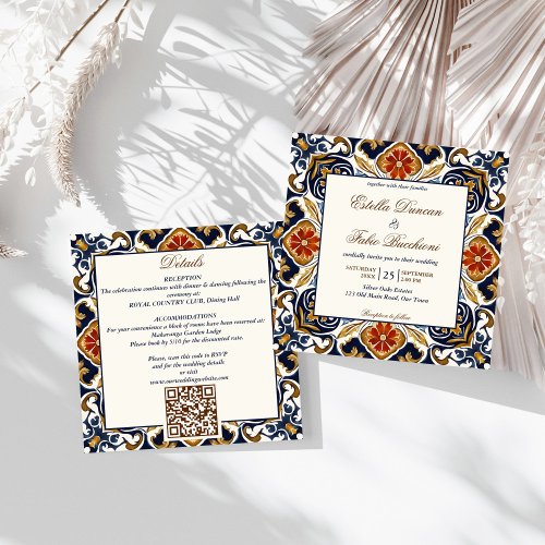 Vintage Talavera Azulejo blue tiles wedding Invitation