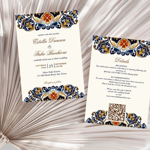 Vintage Talavera Azulejo blue tiles wedding Invitation