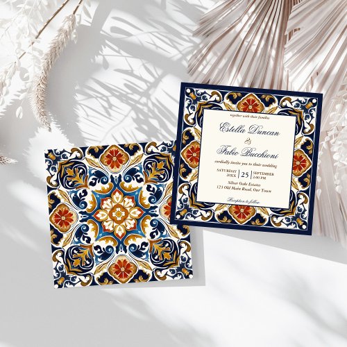 Vintage Talavera Azulejo blue tiles wedding Invitation