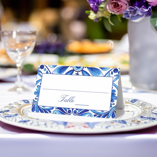 Vintage Talavera Azulejo blue tiles wedding Place Card