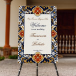 Vintage Talavera Azulejo Mexican wedding welcome Foam Board<br><div class="desc">Vintage Talavera Azulejo Mediterranean blue brown tiles  wedding welcome sign board personalized wedding entrance decor</div>