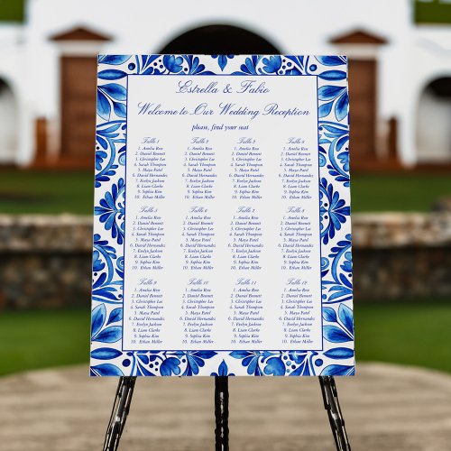 Vintage Talavera blue tiles wedding seating plan Foam Board