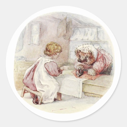 Vintage Tale of Mrs Tiggy Winkle Ironing Laundry Classic Round Sticker