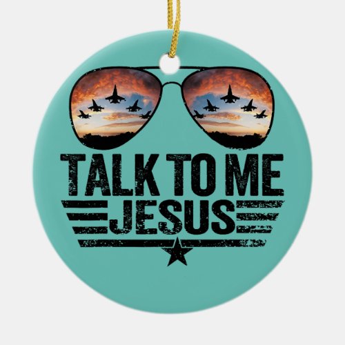 Vintage Talk To me Jesus Glasses Usa Flag Mens Ceramic Ornament
