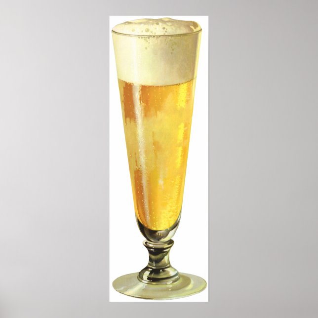 Vintage Tall Frosty Draft Beer, Alcohol Beverage Poster (Front)