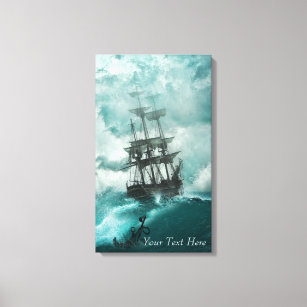 Vintage Tall Ship on Turbulent Sea Canvas Print