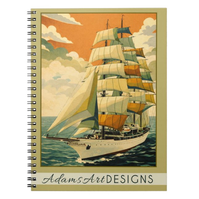 Vintage Tall Ship Sailing Retro Nautical  Notebook (Front)