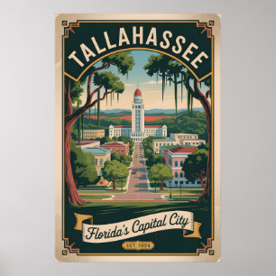 Vintage Tallahassee Florida Retro Travel Poster