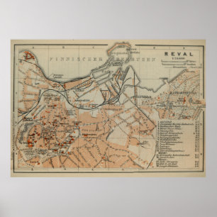 Vintage Tallinn Estonia Map (1914) Poster
