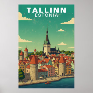Vintage Tallinn Estonia Medieval City Travel Poster