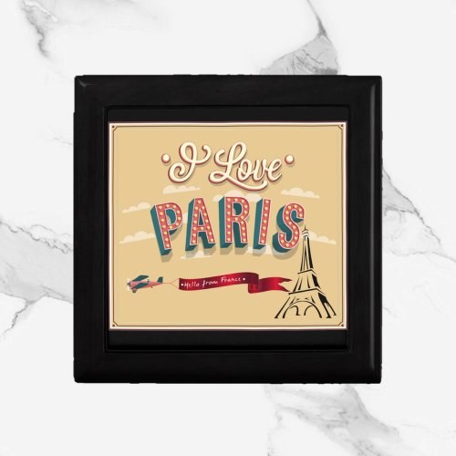 Vintage Tan and Red I Love Paris Poster Gift Box