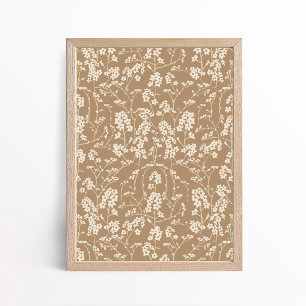 Vintage Tan Brown Cherry Blossom Floral Botanical Poster