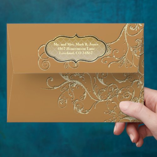 Vintage Tan Gold Swirl Wedding Envelope