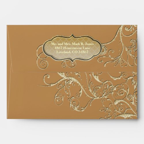 Vintage Tan Gold Swirl Wedding Envelope