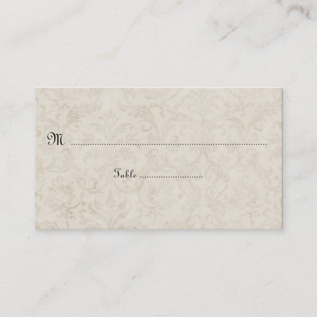 Vintage Tan Ivory Damask Place Cards (Front)