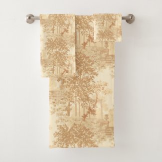 Vintage Tan Landscape Toile w/Urns and Columns   Bath Towel Set