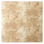 Vintage Tan Landscape Toile w/Urns and Columns   Ceramic Tile<br><div class="desc">Historic ca 1900 vintage tan and cream landscape toile design featuring ancient columns,  urns and stone steps surrounded by trees in a shaded wooded grove.</div>