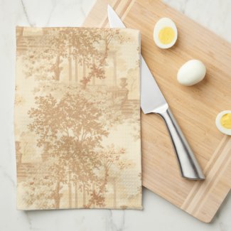 Vintage Tan Landscape Toile w/Urns and Columns   Kitchen Towel