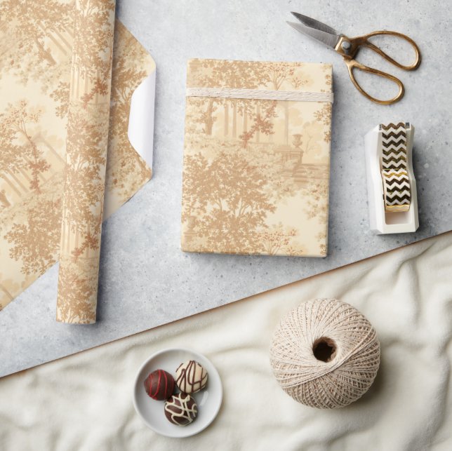 Vintage Tan Landscape Toile w/Urns and Columns   Wrapping Paper (Crafts)