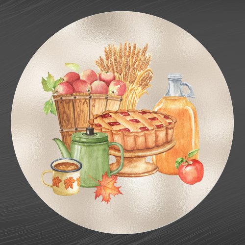 Vintage Tan Pie Apples Cider Wheat Thanksgiving Classic Round Sticker