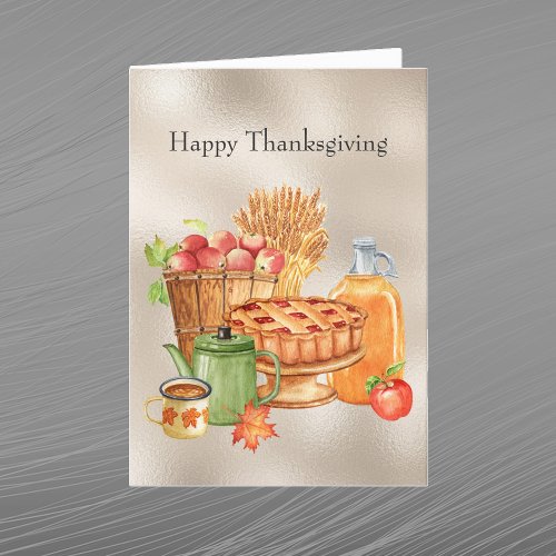 Vintage Tan Pie Apples Cider Wheat Thanksgiving Holiday Card
