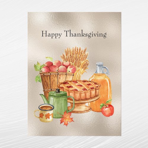 Vintage Tan Pie Apples Cider Wheat Thanksgiving Holiday Postcard