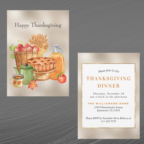 Vintage Tan Pie Apples Cider Wheat Thanksgiving Invitation