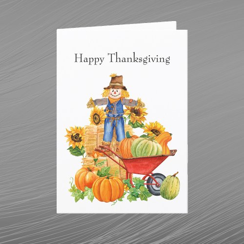 Vintage Tan Scarecrow Sunflower Thanksgiving Holiday Card