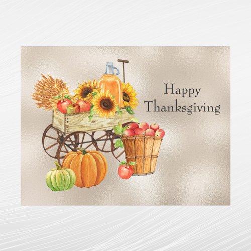 Vintage Tan Wagon Sunflower Produce Thanksgiving Holiday Postcard